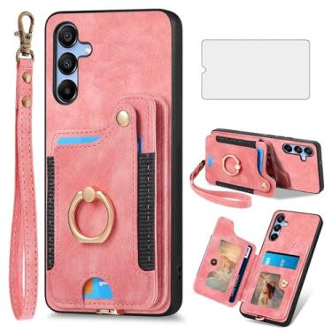 Imagem de Capa de telefone para Samsung Galaxy A16 5G/4G capa carteira com protetor de tela de vidro temperado e alça de pulso RFID suporte de cartão de crédito anel acessórios de celular A 16 16A SM-A166U