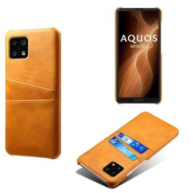 Imagem de Capa compatível com Sharp Aquos Sense 6, capa de couro PU - Capa de telefone fina à prova de choque com 2 compartimentos para cartão, proteção anti-impressão digital e antiqueda, plástico de couro