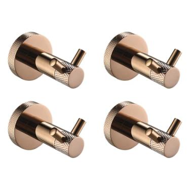 Imagem de Conjunto de banheiro em aço inoxidável 304 ouro rosa - barra de toalha e suporte para papel higiênico - kit completo para montagem em parede, 4 ganchos duplos