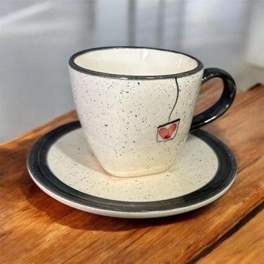Imagem de Xícara de Chá 200ml Com Pires Pintado á Mão - Dan Cerâmica