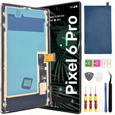 Imagem de Tela de substituição OLED Pixel 6 Pro para tela LCD do Google Pixel 6 Pro Pantalla Touch digitalizador com kit de ferramentas de moldura, suporte GLUOG G8VOU para impressão digital