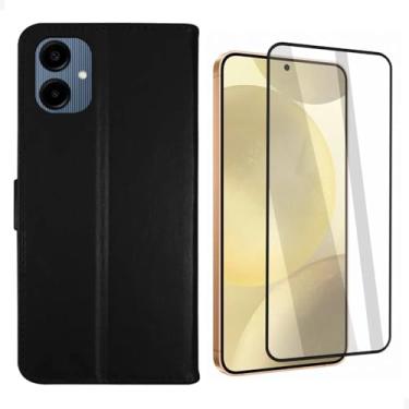 Imagem de [GL CASES] Capa A06 Capinha Samsung A06 Carteira Flip Couro Sintético Com Suporte De Mesa Para Celular Porta Cartão + Película Vidro 3D Samsung Galaxy A06 Para Tela Cobertura Total Da Tela