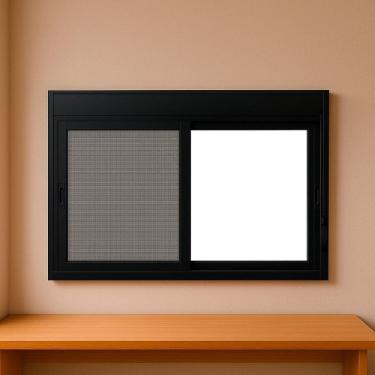 Imagem de Janela Persiana com Tela Mosquiteira 200x120cm Vidro de Segurança 6cm Fábrica do Alumínio Preto