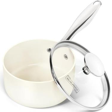 Imagem de MICHELANGELO Panela de 1 litro com tampa, panela antiaderente com revestimento de cerâmica não tóxica, panela de creme, panelas de 1 litro, segura para forno