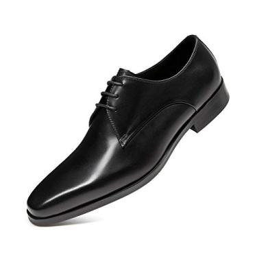 Imagem de FRASOICUS Sapato social masculino de couro legítimo com cadarço clássico Oxford para escritório, Preto, 10