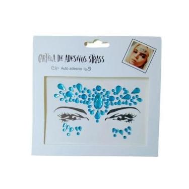 Imagem de Adesivo Para o Rosto Strass Azul Royal Cristal "Modelo 10" Festas Carn