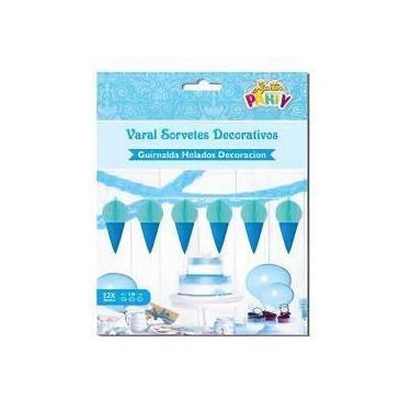 Imagem de Varal de 4 mts Sorvetes Azul Decorativos Com 12 Sorvetes - Festas e Fa
