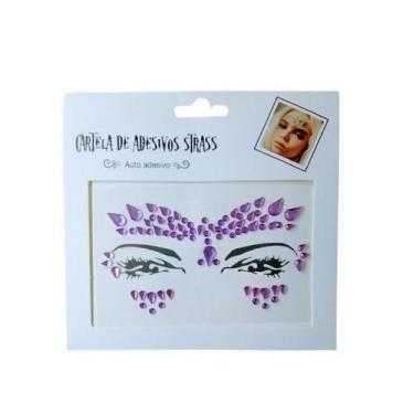 Imagem de Adesivo Para o Rosto Strass Roxo Cristal "Modelo 16" Festas Carnaval -