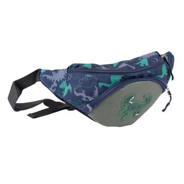 Imagem de Pochete para crianças, meninas e meninos, bolsa de cinto infantil com cinto ajustável para esportes, corrida, acampamento, viagem, festival, festa, 3 a 11 anos, Dinossauro azul escuro de lona, H*L*W=