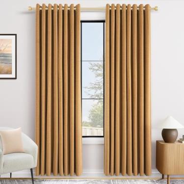 Imagem de Cortinas blackout douradas de veludo 304,8 cm de comprimento para quarto com ilhós, cortina de chenille, bloqueio de luz, isolamento térmico, luxuosa, elegante, moderna, sala de estar, cortinas