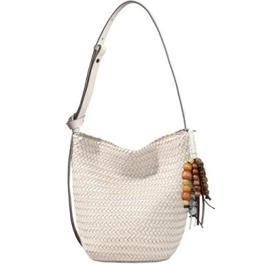 Imagem de JINMANXUE Sacola de tecido para mulheres, bolsa feminina e bolsas, bolsa fashion para cesta de vegetais, bolsas transversais de ombro casual, Pérola branca