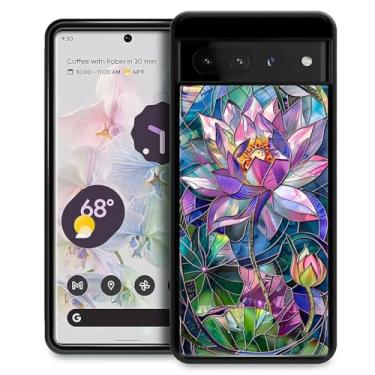 Imagem de CARLOCA Capa compatível com o Google Pixel 7 Pro para meninas à prova de choque antiarranhões capa traseira de PC rígida estética padrão colorido design de vitral flor de lótus