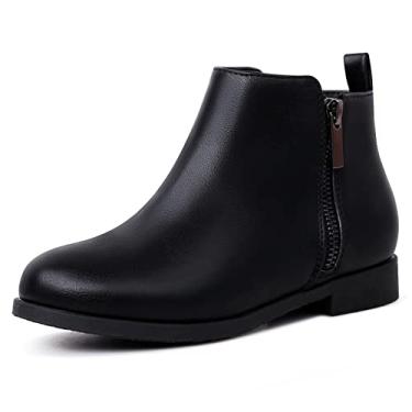 Imagem de Botas infantis de cano curto com zíper e salto baixo, botas para adolescentes, sapatos baixos curtos para crianças pequenas/grandes, Preto/poliuretano, 3 Big Kid