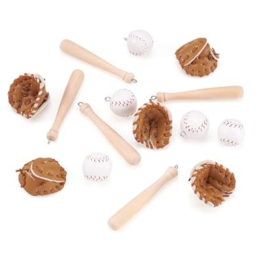 Imagem de Craftdady 15 peças pingente de bola esportiva adorável luva de taco de beisebol enfeite de pingente com laço para artesanato de joias faça você mesmo chaveiro bolsa pingente