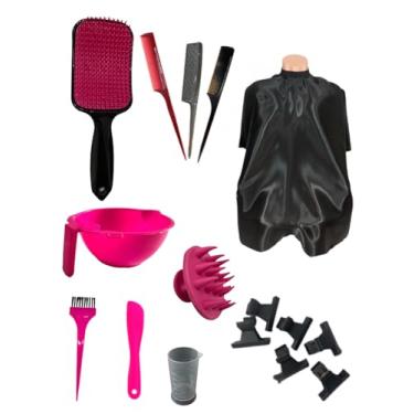 Imagem de Kit Profissional para Cabeleireiro, 10 Peças, Escova Raquete, Pentes, Cape de Cetim com Zíper, Tigela de Coloração, Presilhas