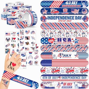 Imagem de 48 adesivos de tatuagens de 4 de julho, 24 peças, 24 peças, pulseiras perfeitas para chás de bebê temáticos de aniversário ou recompensas de sala de aula, decoração ideal e presentes para adultos