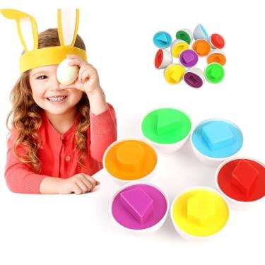 Imagem de Brinquedo Educativo Montessori Infantil Ovo De Encaixar Formas Geométrica Ovos Páscoa Autista (Sacola com 6 unidades)