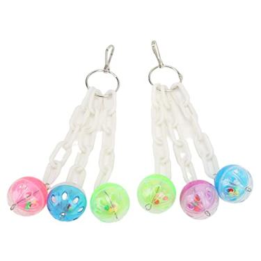 Imagem de Brinquedos de bola de pássaro, bola de plástico suspensa com ganchos, bola colorida de sino de pássaro, brinquedos de forrageamento para papagaio, calopsita, periquito, periquito