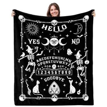 Imagem de Suobrnaer Ouija Cobertor de tabuleiro 127 x 152 cm, cobertor gótico de Halloween para adultos, mulheres, crianças, meninas, meninos, homens, presentes assustadores, crânios, bruxas, aniversário