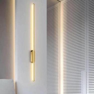 Imagem de Lâmpada De Parede Led Moderna Iluminação Interna, Decoração De Arte Em Alumínio Controle De Parede De Luz De 3 Cores, Sala De Estar Quarto Banheiro Cozinha Corredor, Gold, 100CM