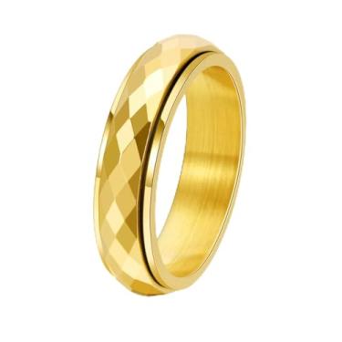 Imagem de Vinoya Anel de ansiedade para mulheres e homens anel giratório de aço inoxidável de titânio banhado a ouro branco/amarelo/rosa tamanho 6-12, 9, Aço inoxidável, Sem pedra preciosa