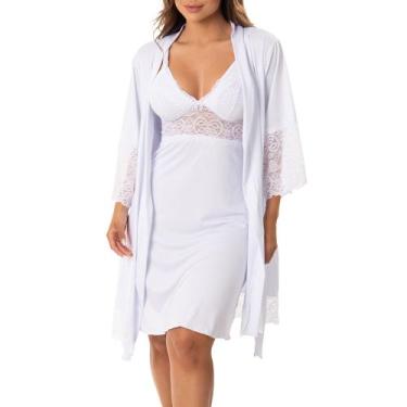Imagem de Kit Camisola Amamentação + Robe para Gestante Pós-Parto - donna, Branc