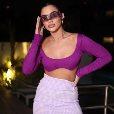 Imagem de Cropped Top com Bojo em S Manga Longa estilo blogueira influencer Deol