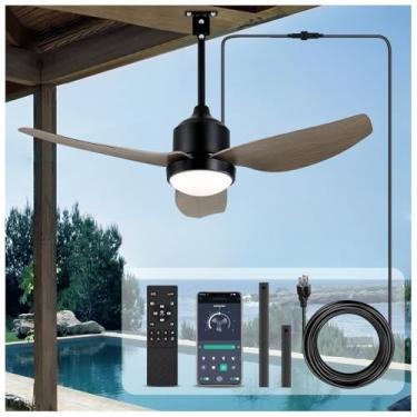 Imagem de nebulium Ventilador De Teto Externo 42" Com Luz, Ventiladores À Prova D'Água, Led 3 Cores, Motor Dc Reversível E Silencioso 6 Velocidades, Aplicativo/Controle Remoto, Para Varandas, Gazebos Pátios
