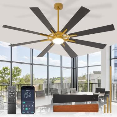 Imagem de BvenuBigLite Ventiladores de teto grandes com luzes: Ventilador de teto externo moderno de 72 polegadas 8 lâminas com controle remoto de aplicativo - Luz de ventilador grande de ouro preto regulável