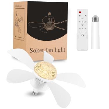Imagem de UFOUCUSLLUM Ventilador de soquete com luzes e controle remoto, luz de ventilador de soquete, ventilador de teto LED de 45 cm com luzes, mudança de 3 cores, pequeno ventilador de teto para quarto