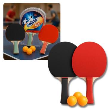 Imagem de Kit Tênis de Mesa com 2 Raquetes e 3 Bolinhas para Iniciantes Lazer Es