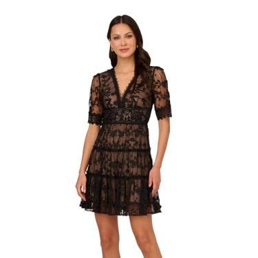 Imagem de Adrianna Papell Vestido feminino bordado de renda, Preto/Nude, 36