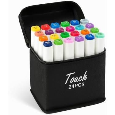 Imagem de Marcador Permanente, 24 Cores, Ponta Dupla Fina e Grossa, com Tinta à Base de Álcool e Estojo