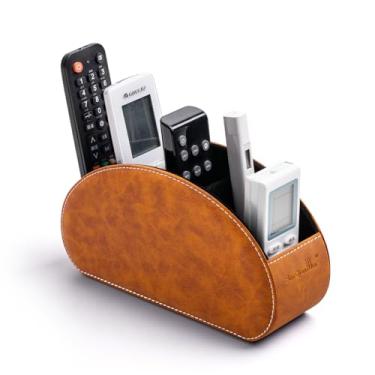 Imagem de Caixa organizadora de suporte de controle remoto com 5 compartimentos de couro sintético multifuncional para escritório, armazenamento de TV, controle remoto para reprodutor de mídia, pincel, lápis