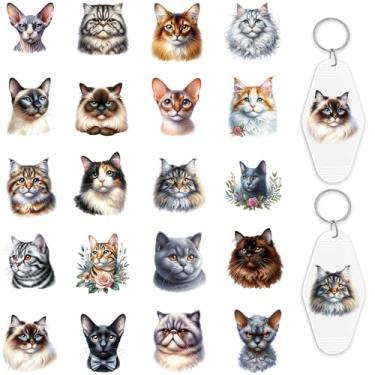 Imagem de Adesivos UV DTF de gato para chaveiro de motel - 80 peças de cabeça de gato UV DTF adesivos, decalques UV DTF de raças de gatos, adesivos de transferência DTF UV para gatinhos, adesivo de