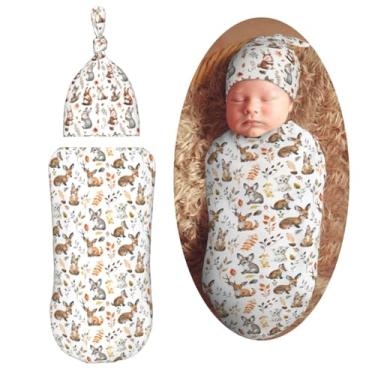 Imagem de Muishi Conjunto de cobertores para recém-nascidos com animais e folhas da floresta, cobertor macio para recepção de bebê, saco de cueiro para chá de bebê, presente para meninos e meninas