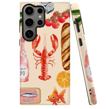 Imagem de DJSOK Compatível com Samsung Galaxy S24 Ultra, PC fosco antiarranhões à prova de choque - Colagem estética de peixe e fruta