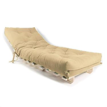 Imagem de Sofa Cama Solteiro Futon Dobrável Bege Sarja Impermeável