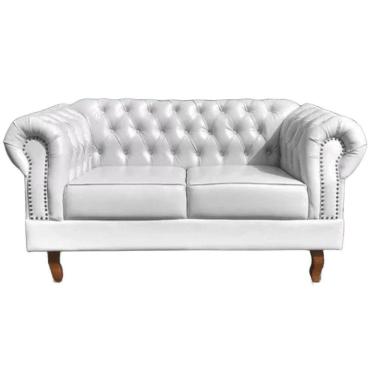 Imagem de Sofá Chesterfield 2 Lugares Dom Pedro Vintage Retrô Capitonê Couro Branco