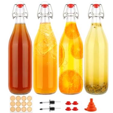 Imagem de HWASHIN Garrafas de vidro de 1 litro, pacote com 4 garrafas flip top de 940 ml com tampa hermética para fabricação caseira, kombucha, cerveja, kefi, bebidas
