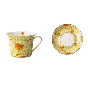 Imagem de Canecas de café tulipa de alta cor conjunto de xícaras de café requintado doméstico xícara de chá preto conjunto de chá da tarde caneca de cerâmica (amarelo)