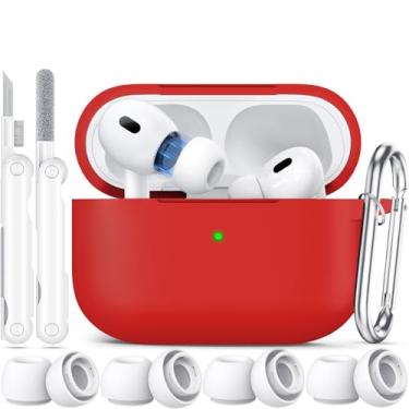 Imagem de Joremx Capa compatível com Airpods Pro 2 2023/2022/2019 com kit de limpeza, capa AirPod Pro de proteção de silicone com pontas auriculares para mulheres e homens, capa para Airpods Pro 2ª/1ª geração