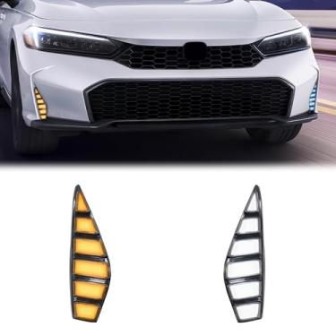 Imagem de Fancemot Faróis de neblina dianteiros de LED, luzes brancas de circulação diurna (DRL), luzes de seta âmbar, luzes azuis de farol baixo, compatíveis com Honda Civic Sedan 2025
