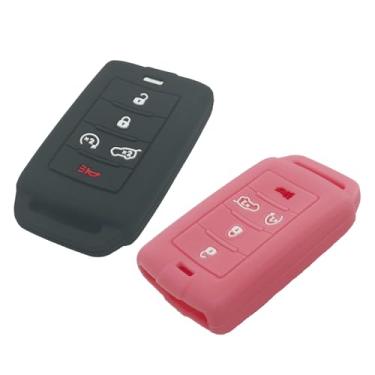 Imagem de LemSa Capa protetora de 2 peças para controle remoto de entrada sem chave para Jeep Grand Cherokee L Grand Wagoneer L Wagoneer L M3NWXFOB1, preto e rosa
