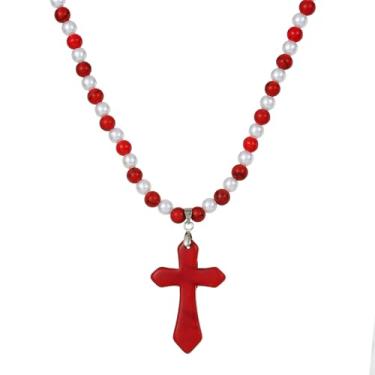 Imagem de Jules D. Boho Colares de contas turquesa com pingente de cruz feito à mão para mulheres, estilo ocidental, moderno, Páscoa, religiosa, religiosa, joias, presentes, Standard, Prata Prata Turquesa