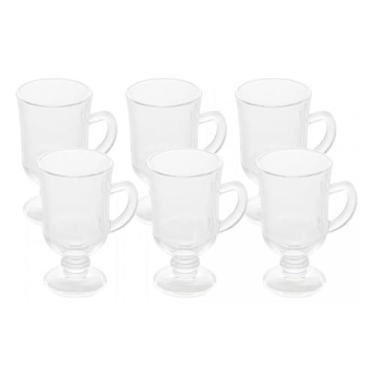 Imagem de Conjunto 6 Taças De Cappuccino De Vidro Incolor Xícara Com Alça E Pé 1