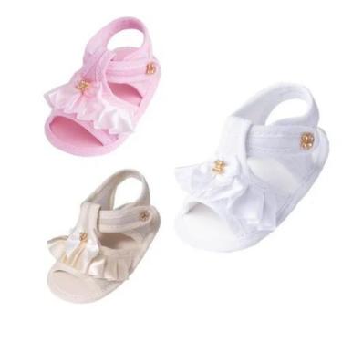 Imagem de Sapatinho Bebê Kit 3 Pares Sandália Chinelo Bebê Menina Rn KIT126 - Ni