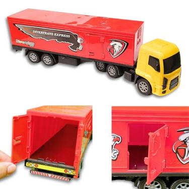 Imagem de Caminhão Brinquedo Carreta Baú Brinquedo Abre Porta Divertrans Diverplas (Vermelha)