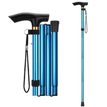 Imagem de Bengala de caminhada, bengala dobrável para homens e mulheres, portátil leve | Altura ajustável de 5 níveis, bengala dobrável para idosos auxiliando na mobilidade de equilíbrio (azul)