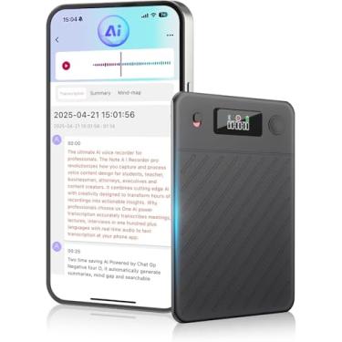 Imagem de Gravador de voz AI, gravador de voz de 64 GB com transcrição, resumo e tradução em tempo real, alimentado por ChatGPT, dispositivo tradutor de gravador digital com controle de aplicativo para